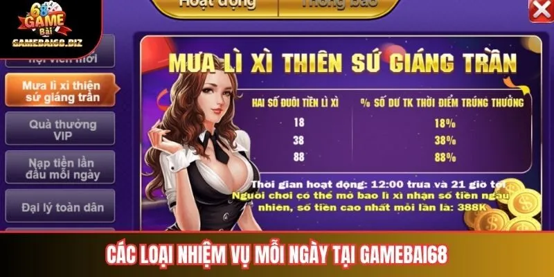 Các loại nhiệm vụ mỗi ngày tại gamebai68