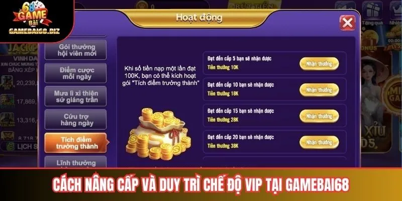 Cách nâng cấp và duy trì chế độ VIP tại gamebai68